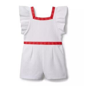 Janie & Jack White & Red Lace Trim Quilted Jacquard Romper Girl's 10